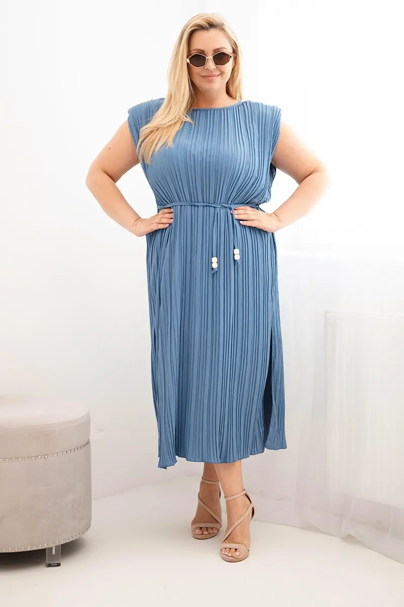Kesi Plus Size plisované šaty s viazaním