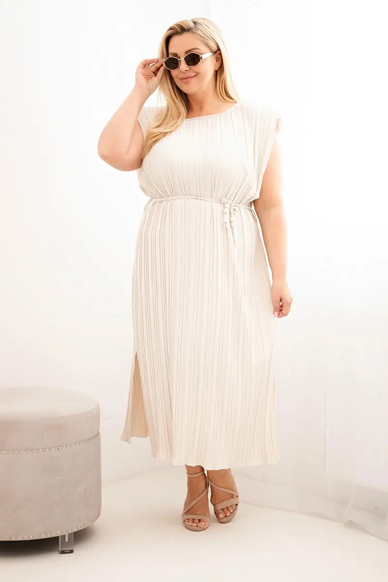 Plus size plisované šaty s viazaním