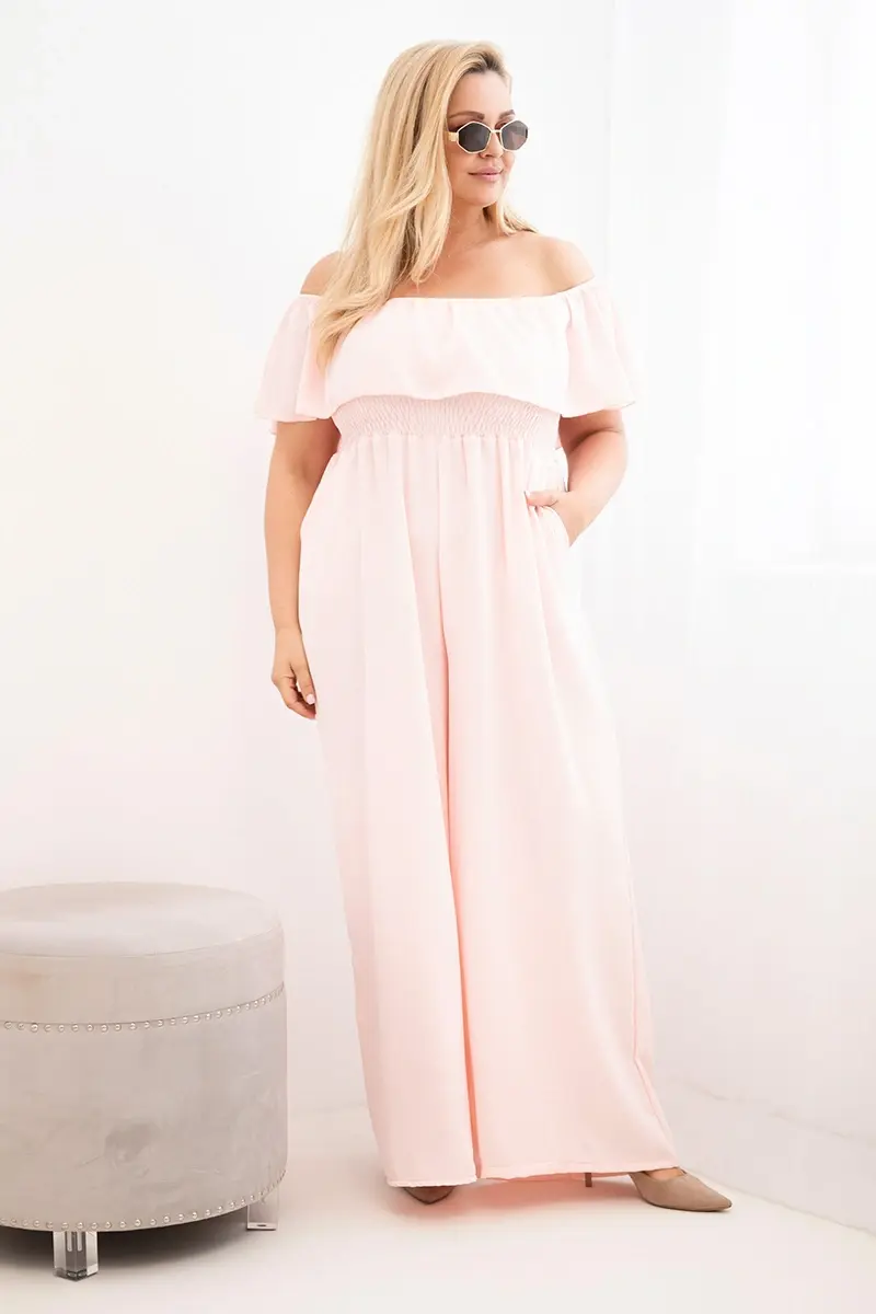Kesi plus size overal s volánom ružový