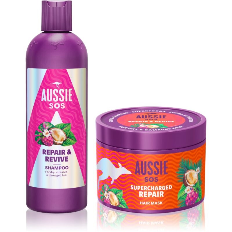 Aussie SOS Repair, Revive & Repeat darčeková sada pre namáhané vlasy a vlasovú pokožku