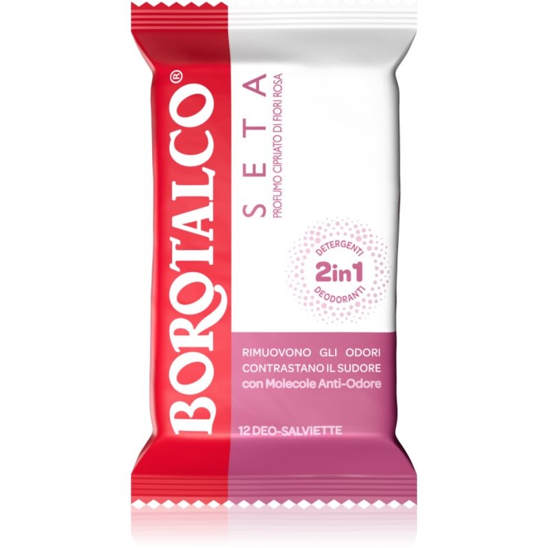 Borotalco Soft Talc & Pink Flower osviežujúce vlhčené obrúsky na nohy, telo a podpazušie 12 ks