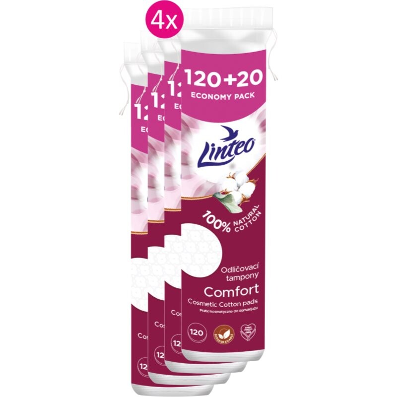 Linteo Natural Cotton Pads vatové tampóny 120 + 20ks x 4
