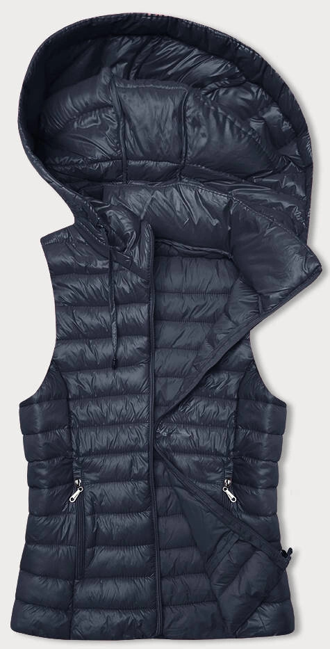 Prešívaná vesta s kapucňou v tmavomodrej farbe (16M9138-215) odstíny modré XL (42)