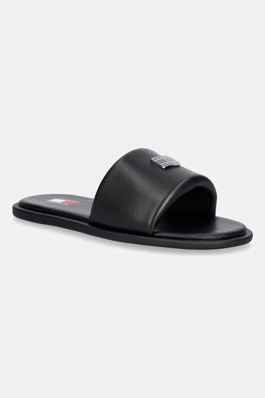 Tommy Jeans šľapky na plochom podpätku dámske kožené TJW SOFT PADDED CASUAL SLIDE