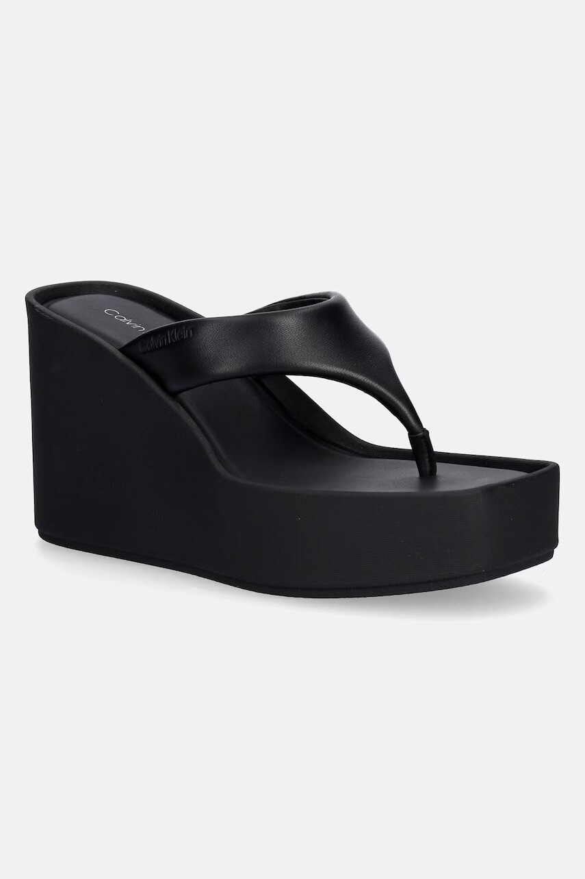 Calvin Klein šľapky dámske kožené WEDGE 70 SNDL THONG LTH