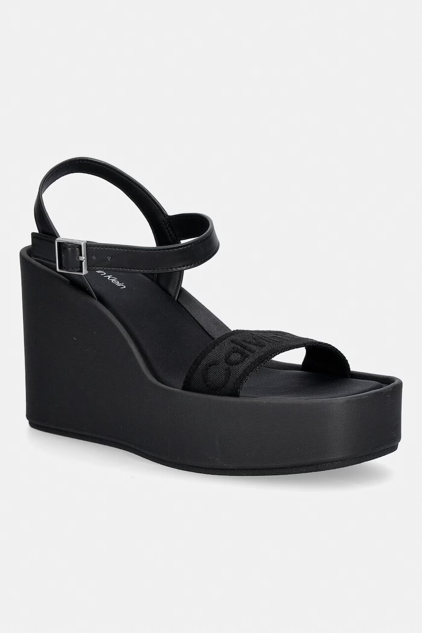 Calvin Klein sandále na platforme po celej dĺžke WEDGE 70 SNDL WEBBING LTH