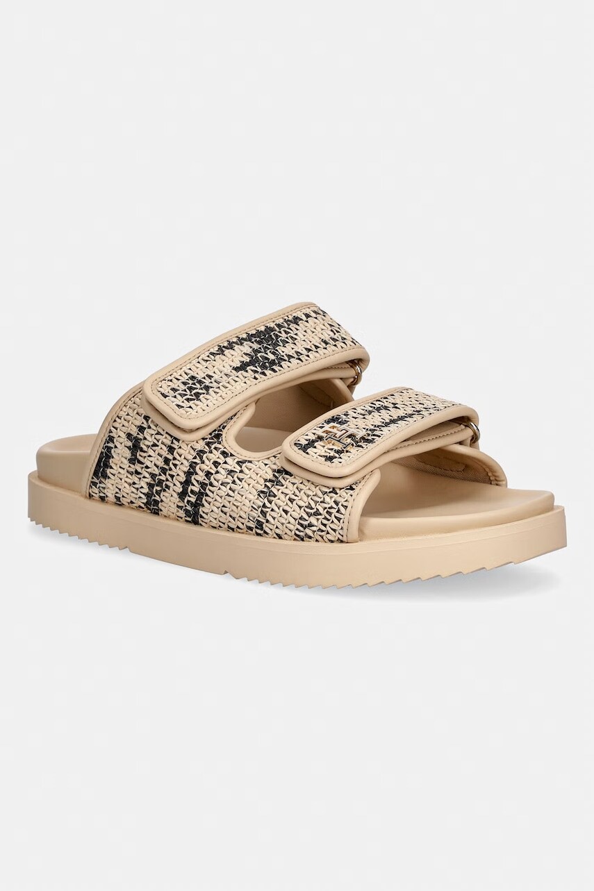 Tommy Hilfiger šľapky dámske DOUBLE STRAP RAFFIA SANDAL