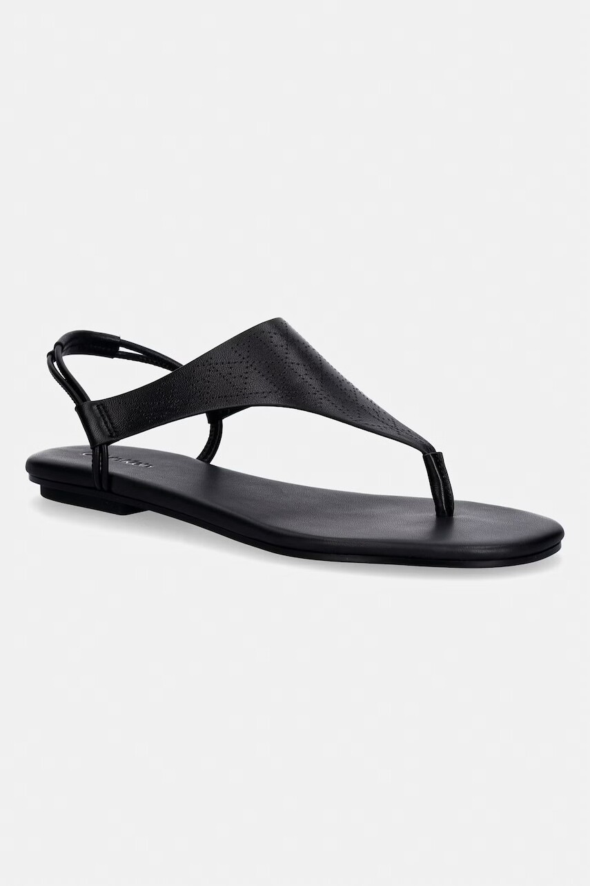 Calvin Klein sandále dámske kožené ORG FLAT SNDL THONG LTH AOP