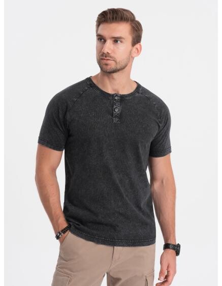 Pánske tričko henley čierne V1 S1757
