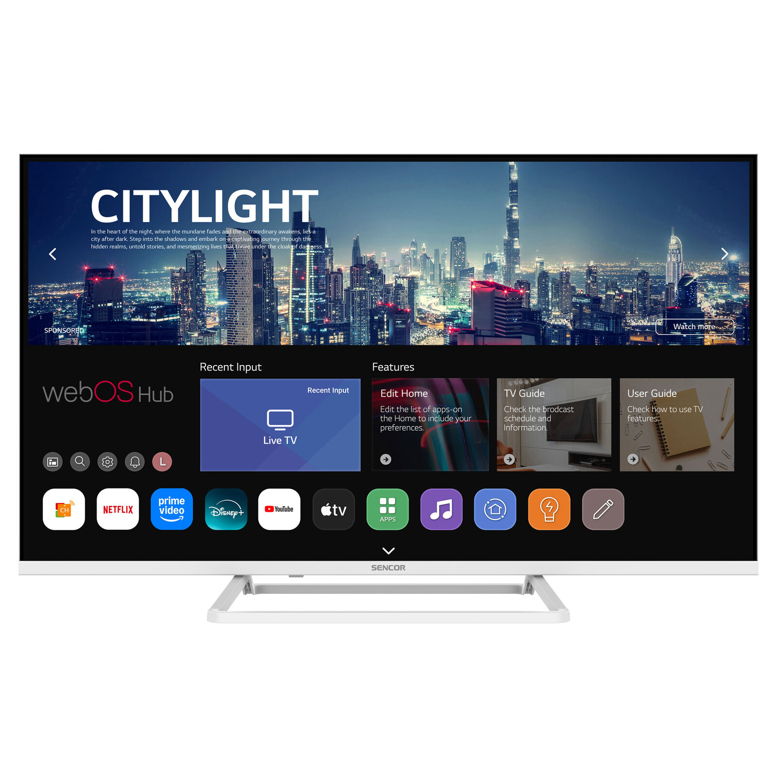 Sencor SLE 40FS841BW WEBOS SMART FULL HD TELEVÍZOR Elegantné biele prevedenie s centrálnym stojanom, webOS SMART TV Wi-Fi a Bluetooth .