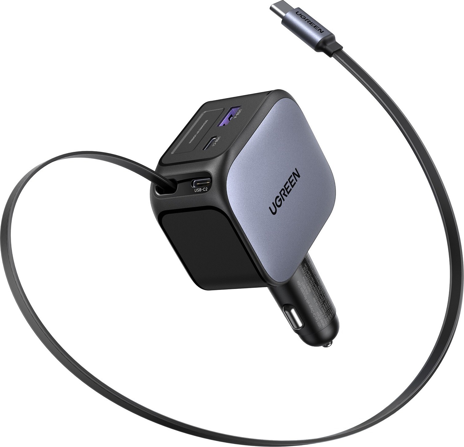 UGREEN 145 W Fast Car Charger with Retractable Cable