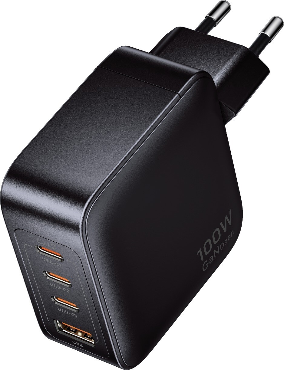 Vention 4-Port USB (C + C + C + A) GaN Charger (100 W/100 W/30 W/30 W) EU-Plug Black