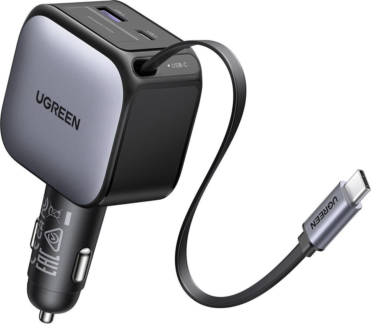 UGREEN 60 W Fast Car Charger with Retractable Cable