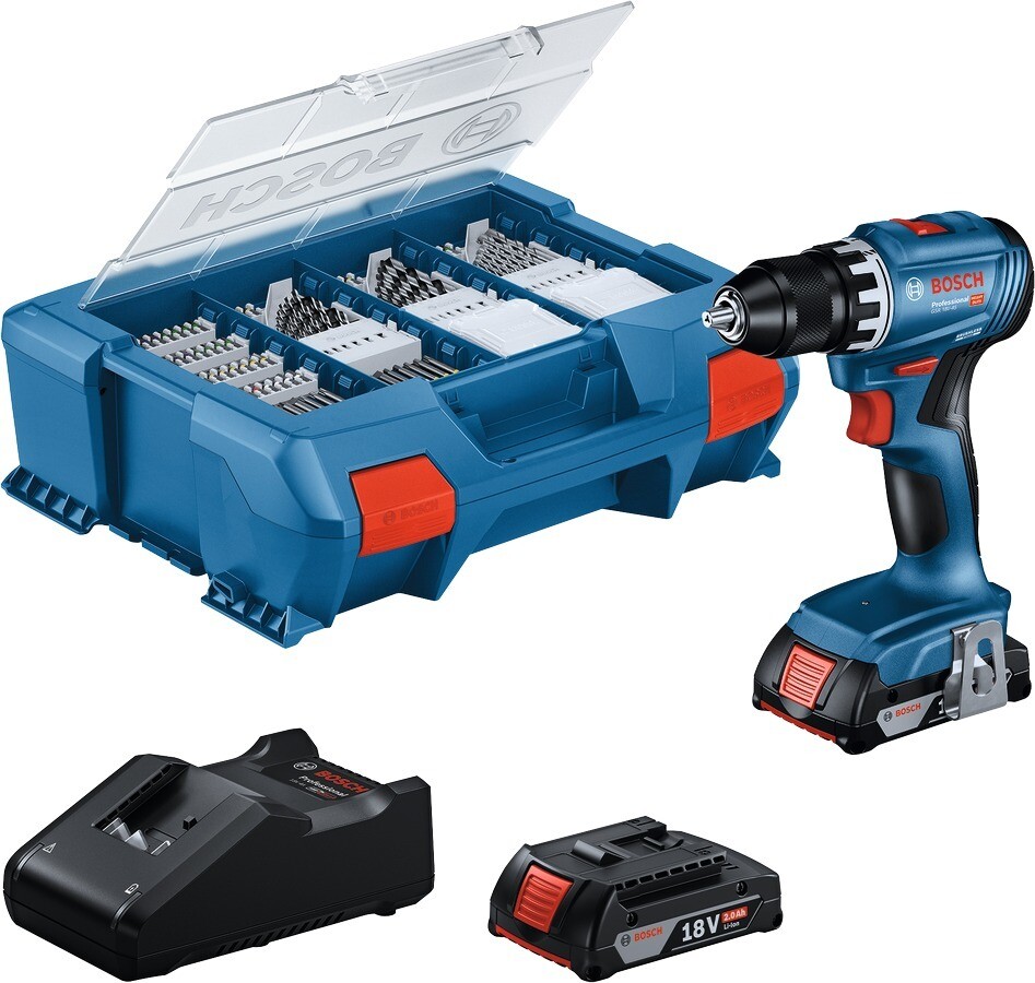 BOSCH Professional Vŕtačka GSB 18V-45 + 63-dielna sada príslušenstva 0.615. A50.07G (2× 2 Ah)