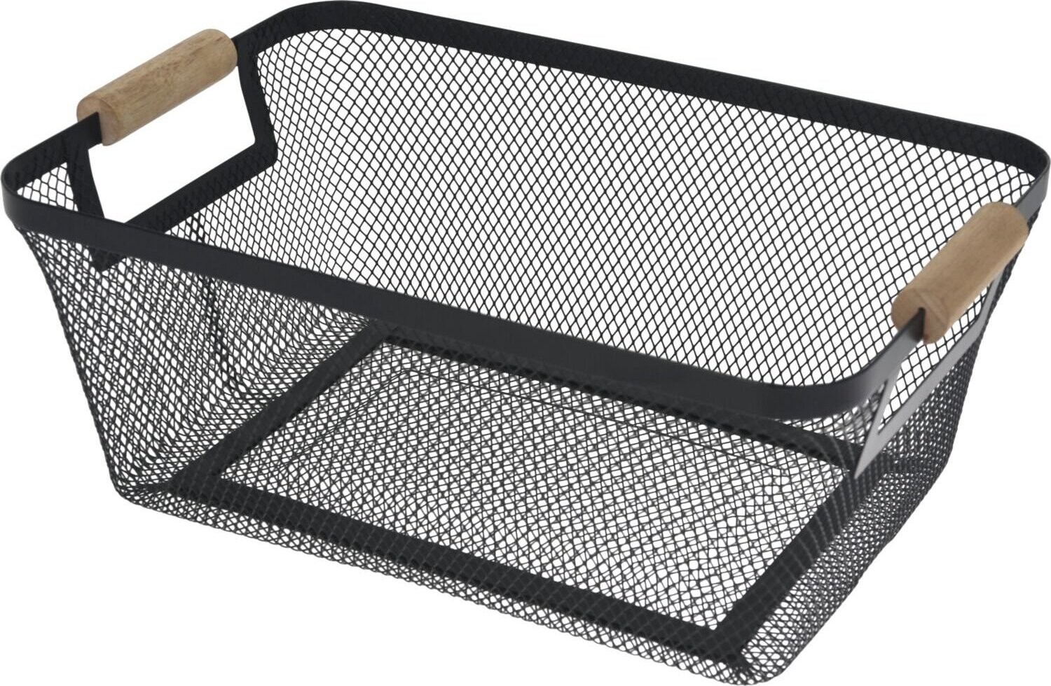 Gastro Kovový kôš s drevenými úchytmi, čierny, výška 133 mm, dĺžka 330 mm, šírka 225 mm