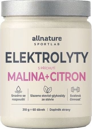 Allnature Sportlab – Elektrolyty, malina + citrón, 310 g