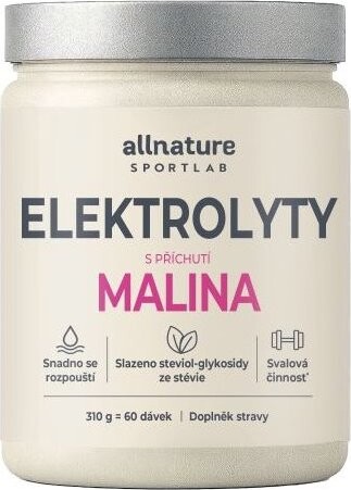 Allnature Sportlab – Elektrolyty, malina, 310 g