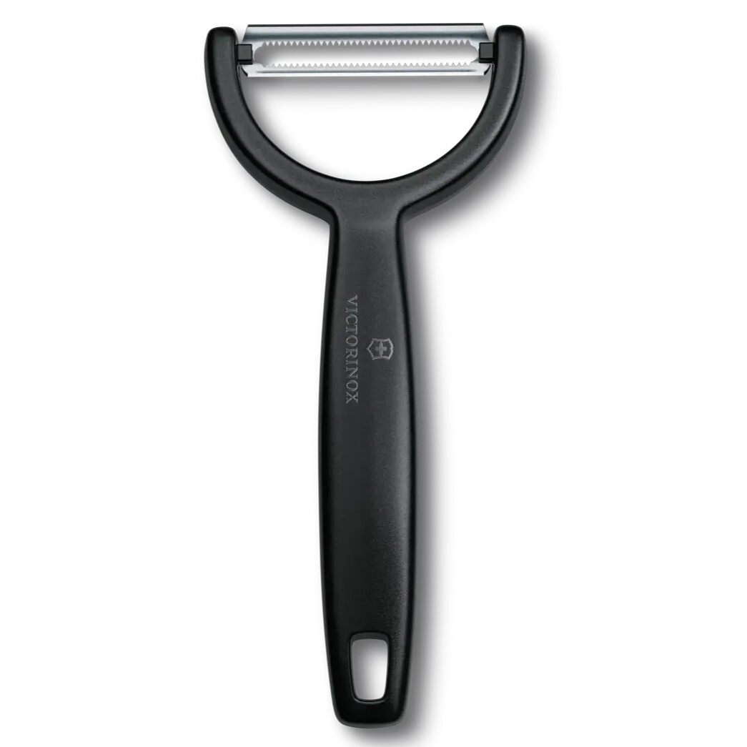 Škrabka na zeleninu YPSO 16 cm, zúbkované ostrie, čierna, plast, Victorinox