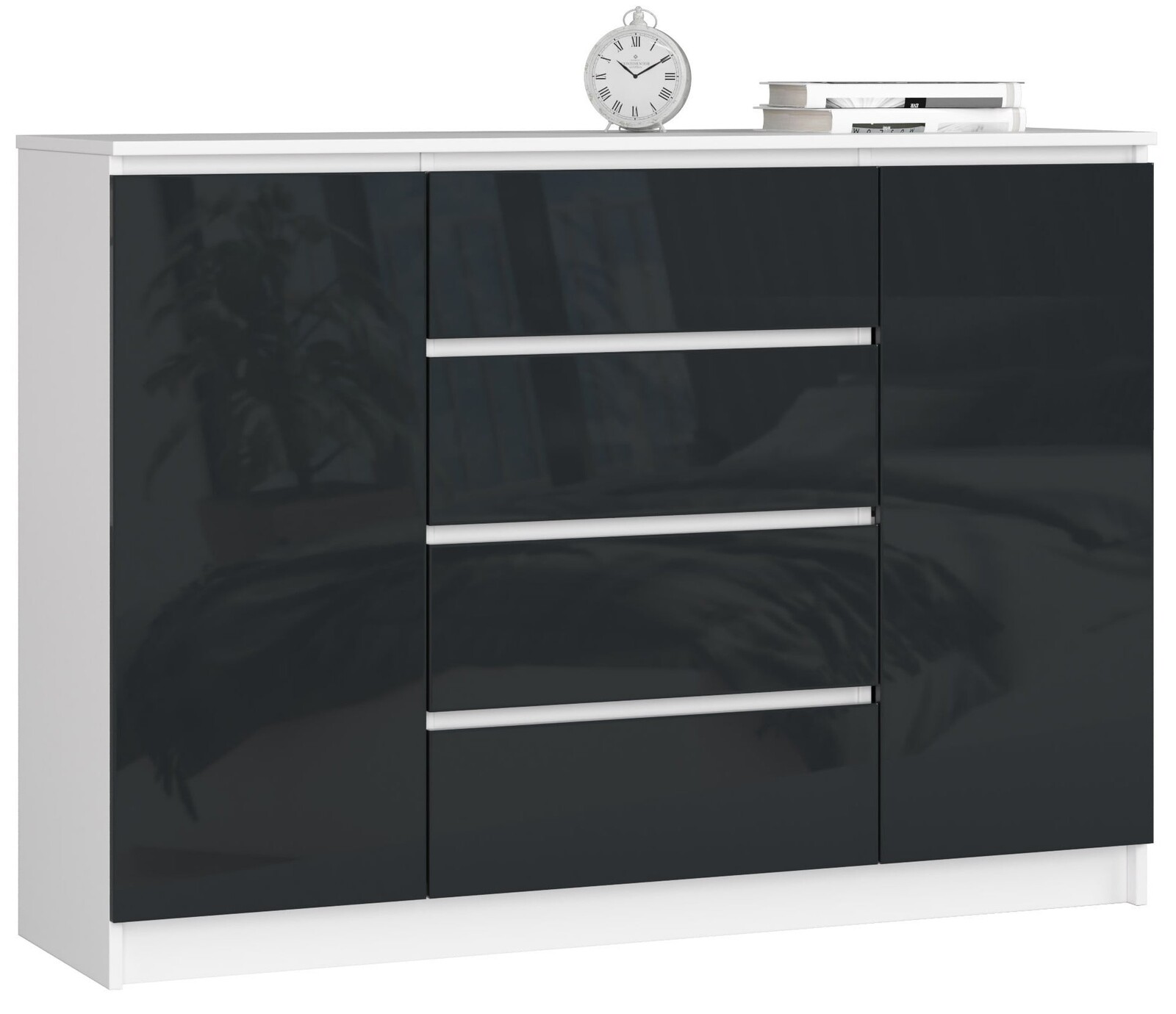 Komoda Rollo Z 140 cm grafit lesk/bílá