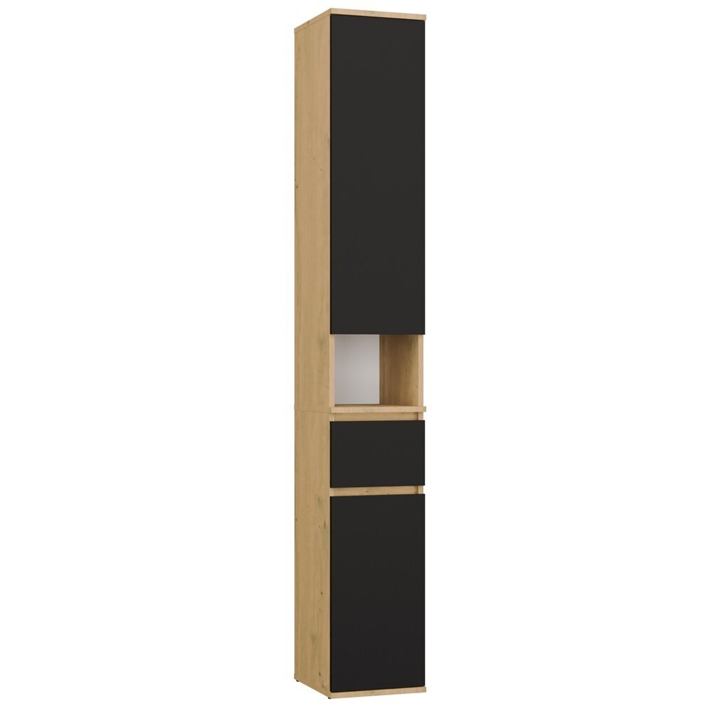 Vysoká koupelnová skříňka Lior 30 cm černá/dub Artisan