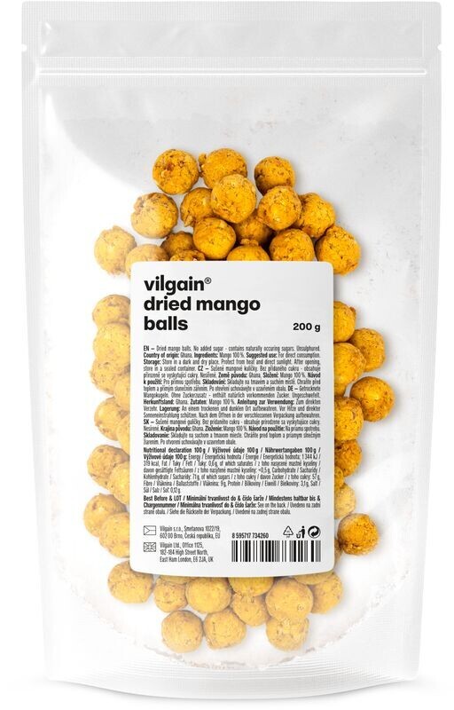 Vilgain Sušené ovocné guličky – mango 200 g