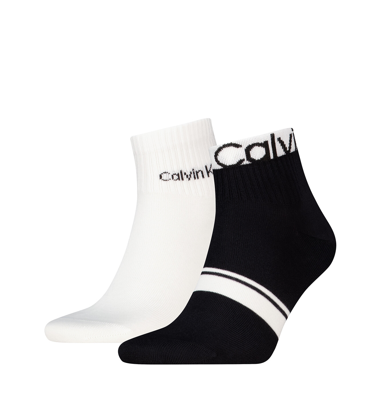 CALVIN KLEIN - pánske ponožky 2PACK Logo stripe quarter čierne