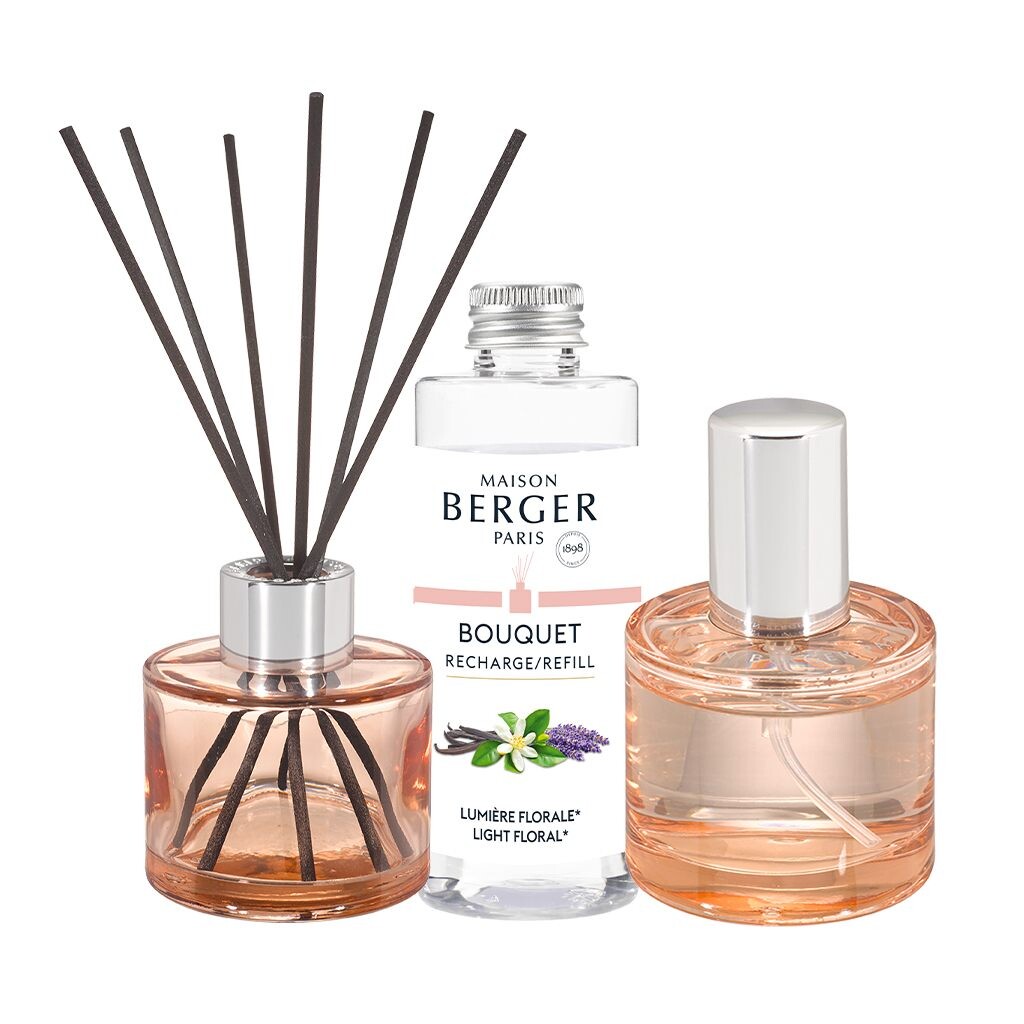 Maison Berger Paris Darčeková sada Duo Mini: aróma difuzér Ophelia s náplňou 90 ml + bytová vôňa 50 ml, Svetlo kvetín 7903