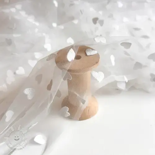 Tyl na TUTU Flock shiny hearts offwhite