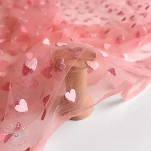 Tyl na TUTU Flock shiny hearts old pink