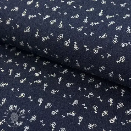 JEANS STRETCH Small retro flowers dark blue