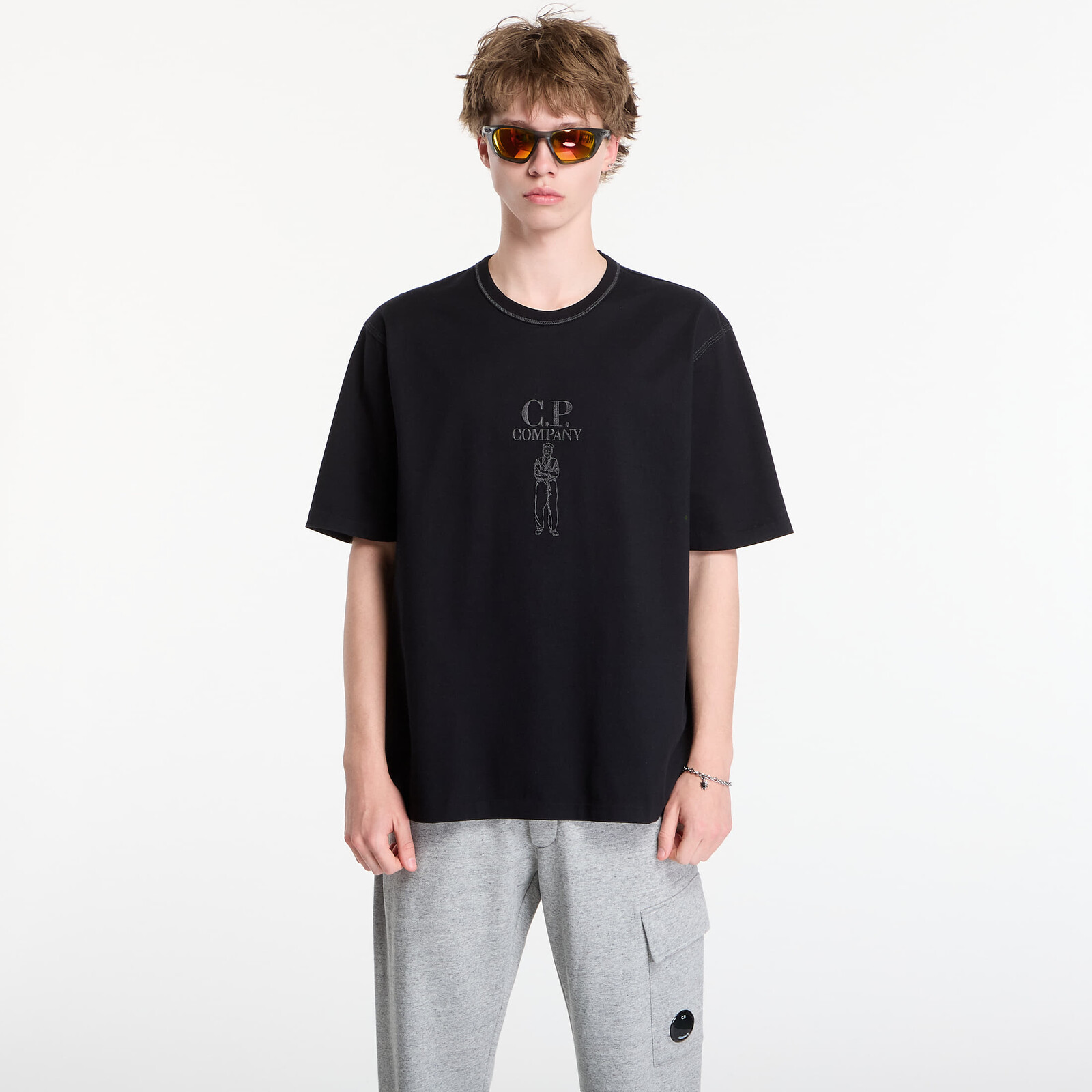 Tričko C.P. Company Mercerized Jersey 30/2 Twisted Short Sleeve Logo T-Shirt Black L