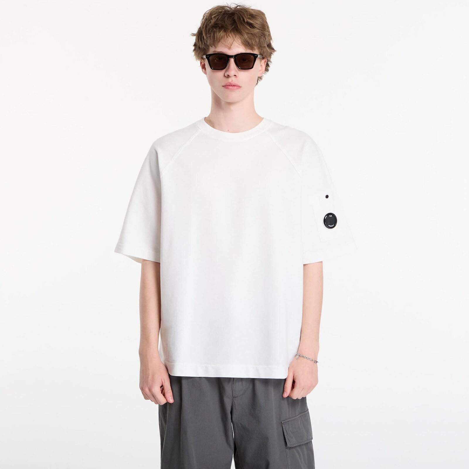 Sveter C.P. Company Light Fleece Short Sleeve Sweatshirt Off White XXL