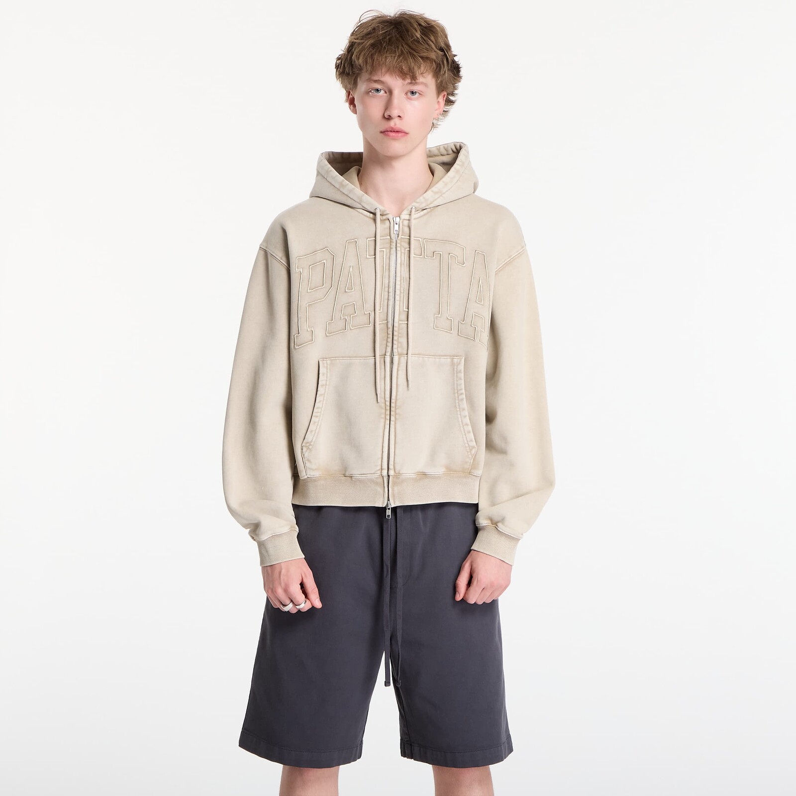 Mikina Patta Loopback Logo Zip Hooded Sweater UNISEX Irish Cream M
