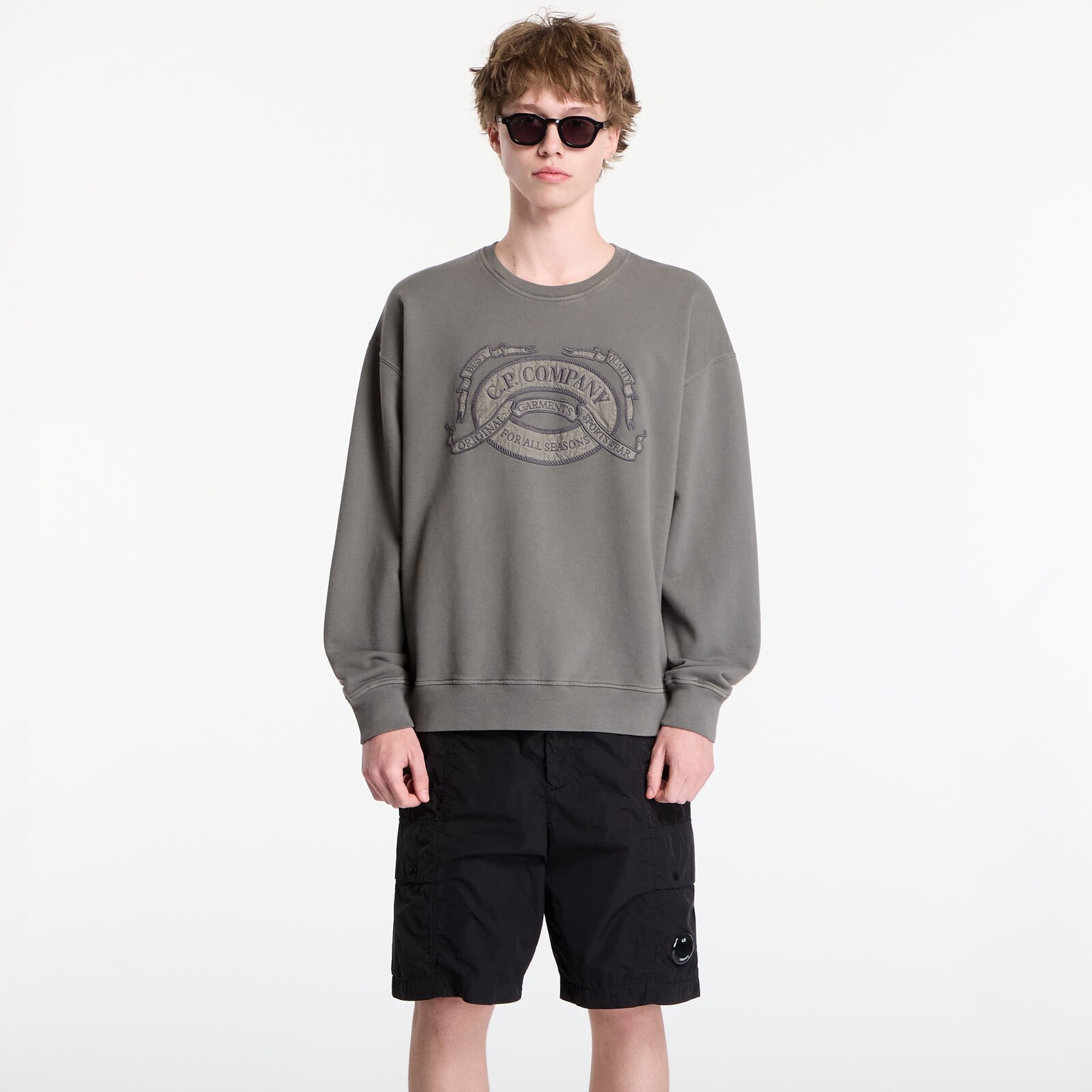 Mikina C.P. Company Diagonal Fleece Boxy Logo Crewneck Sweatshirt Gunmetal M