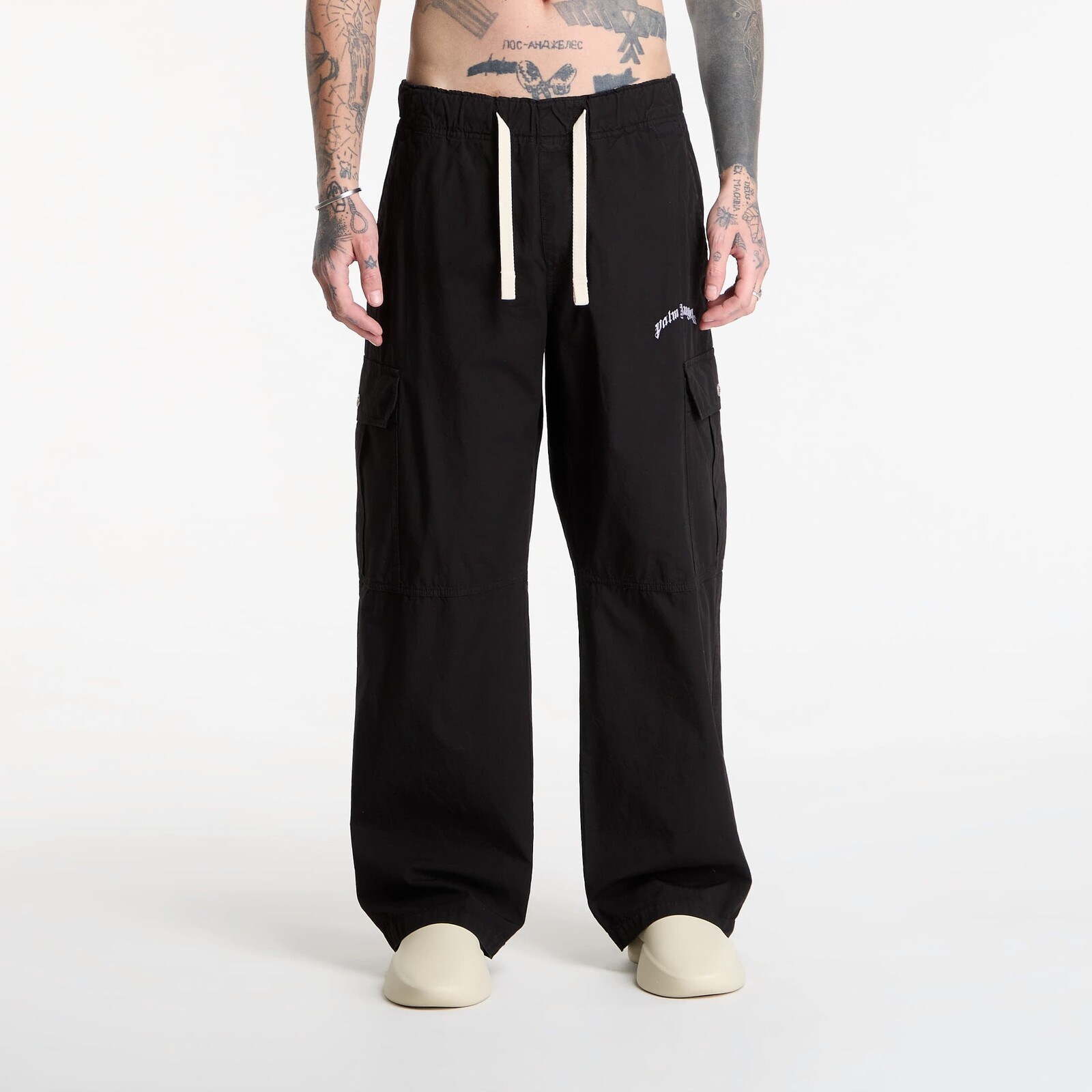 Kalhoty Palm Angels Curved Logo Loose Cargo Pants Black/ Off White L
