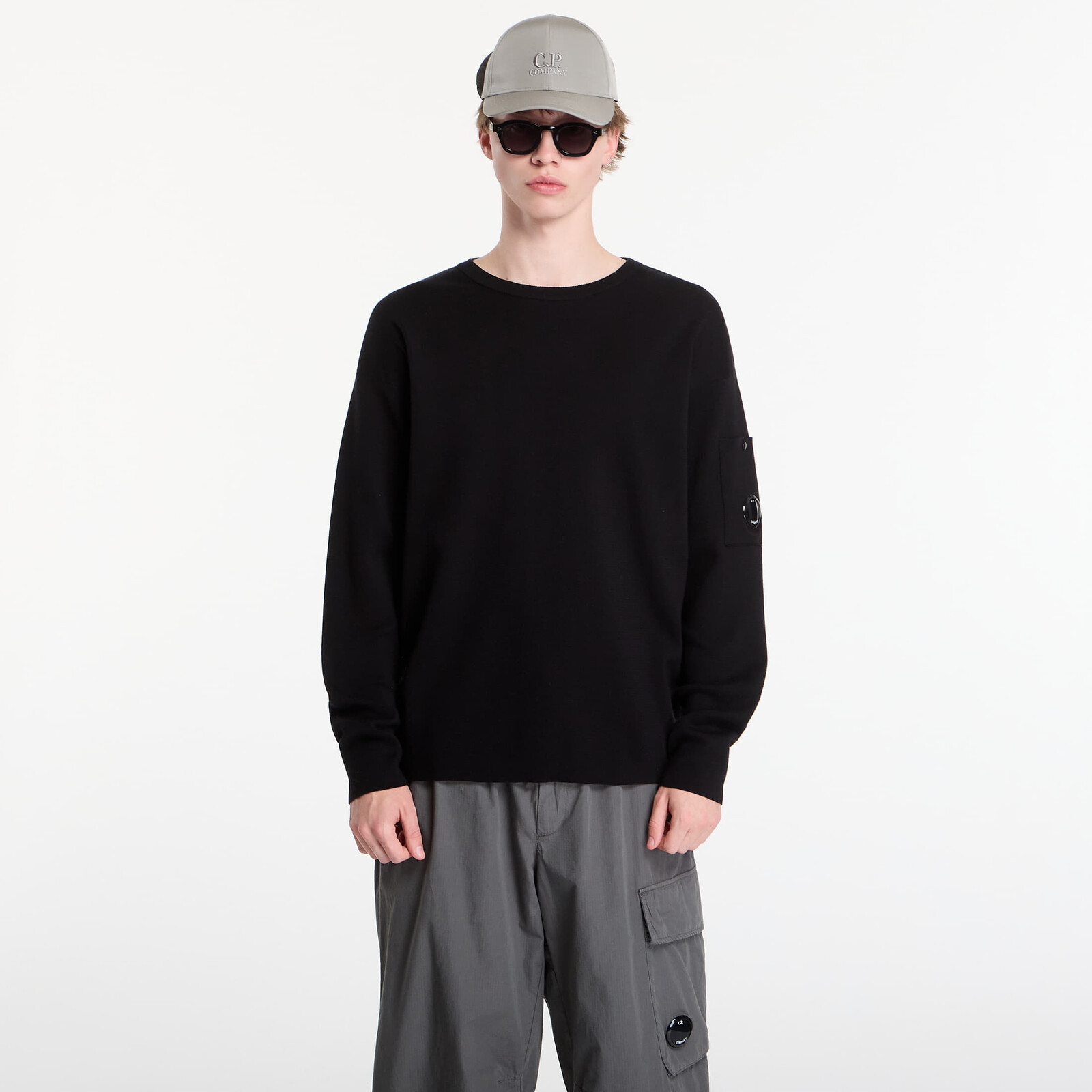Sveter C.P. Company Cotton Sea Island Lens Sweater Black L