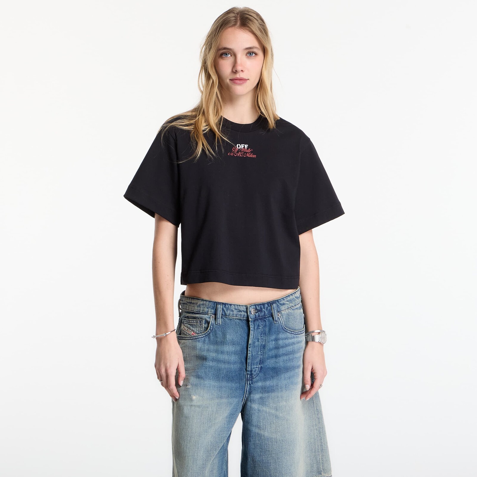 Tričko Off-White x AC Milan Crop Tee Black/ No Color XXS