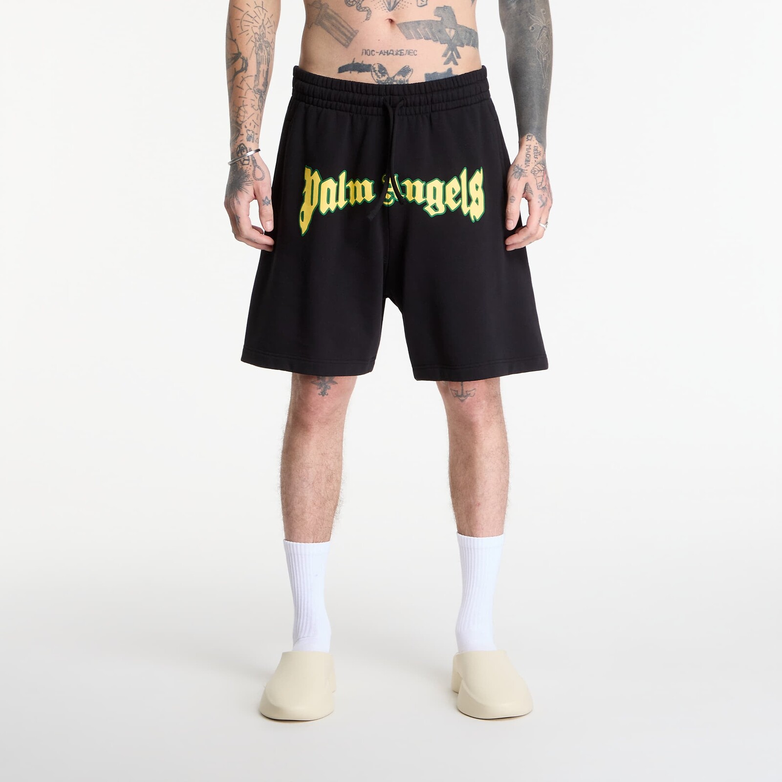 Šortky Palm Angels Outline Logo Sweatshorts Black/ Yellow XL