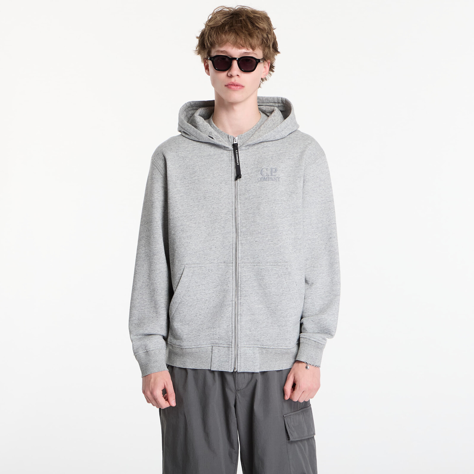 Mikina C.P. Company Diagonal Raised Fleece Zip Hooded Sweatshirt Greystone S