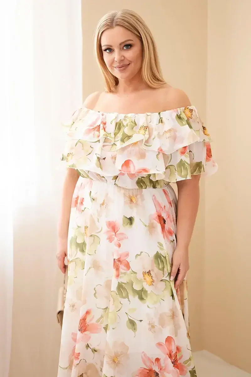 Kesi Dámske Plus Size maxi šaty so spadnutými ramenami