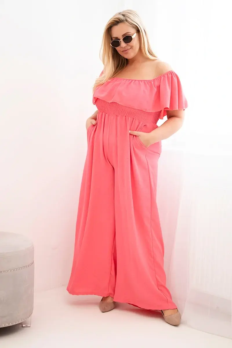 Dámsky plus size overal s volánom ružový