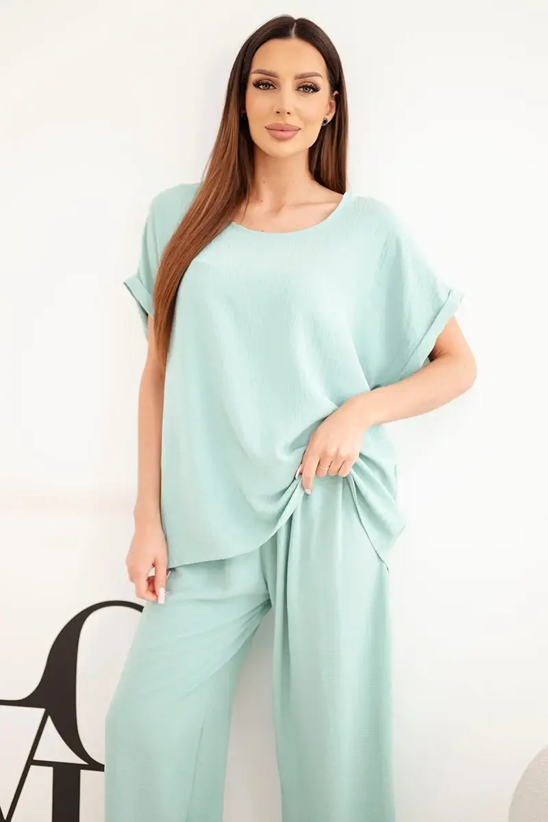 Kesi Plus Size dámska blúzka a nohavice, tmavá mätová