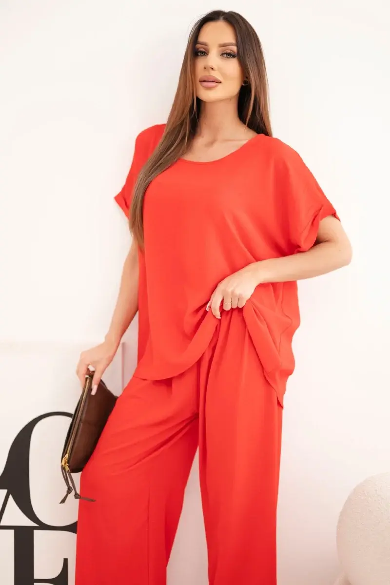 Kesi dámsky plus-size set, blúza a široké nohavice, červené