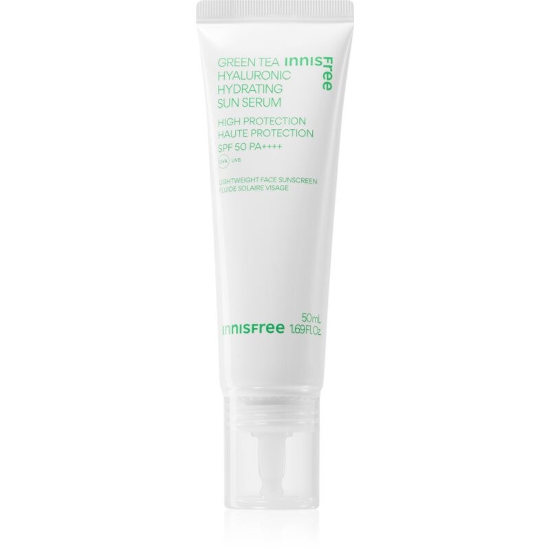 innisfree Green Tea Hyaluronic Sun Serum hydratačný ochranný fluid s upokojujúcim účinkom SPF 50+ 50 ml
