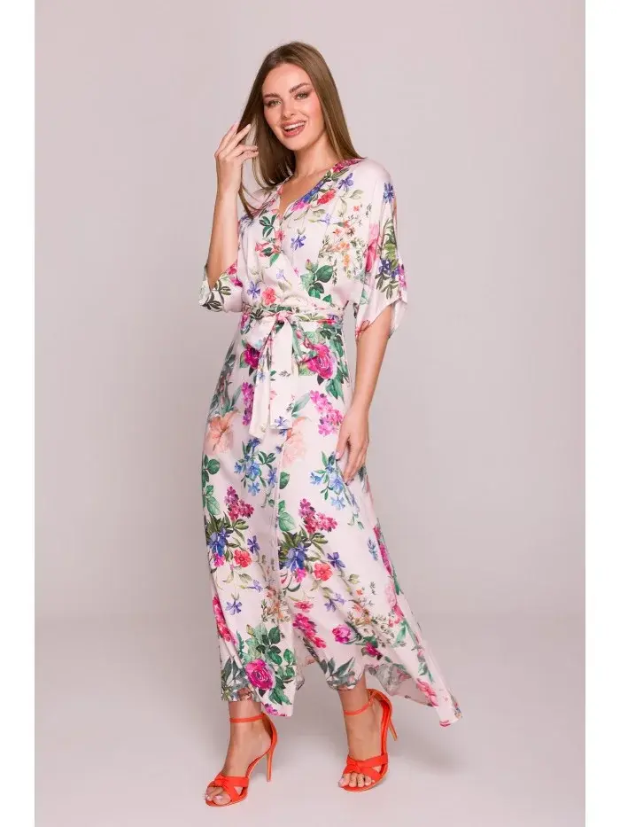 S405 Zavinovacie maxi šaty s potlačou - model 1 EU XXL
