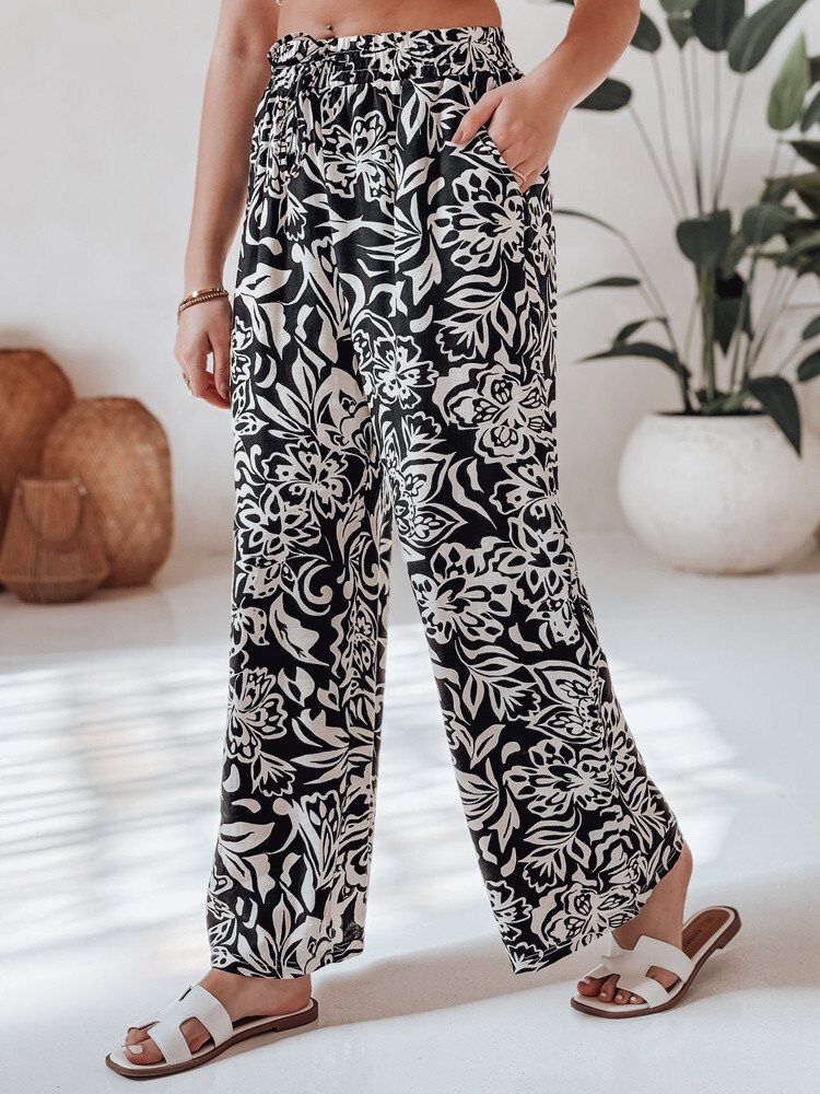 Dámske nohavice zo širokej tkaniny TROPICAL SUN black FashionStreet UY2634 XL