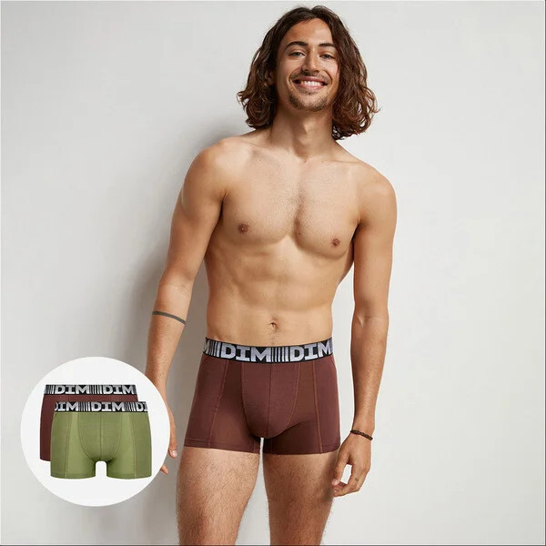 Pánske boxerky 2ks COTTON 3D FLEX AIR BOXER - DIM XL zeleno-hnědá