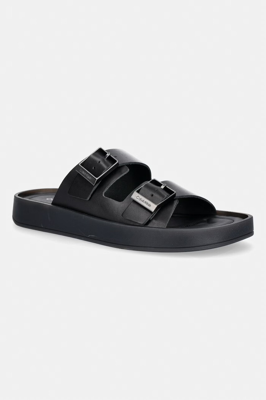 Calvin Klein šľapky pánske kožené ERGON DOUBLE BAR SANDAL LTH