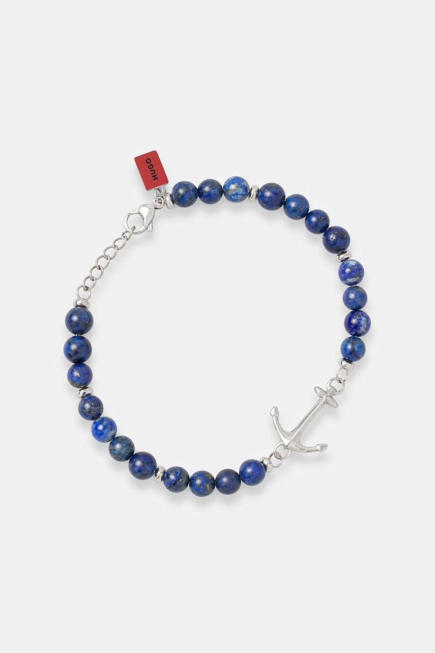 HUGO náramok pánsky z nehrdzavejúcej ocele s lapisom lazuli E-BEADS5-BRA
