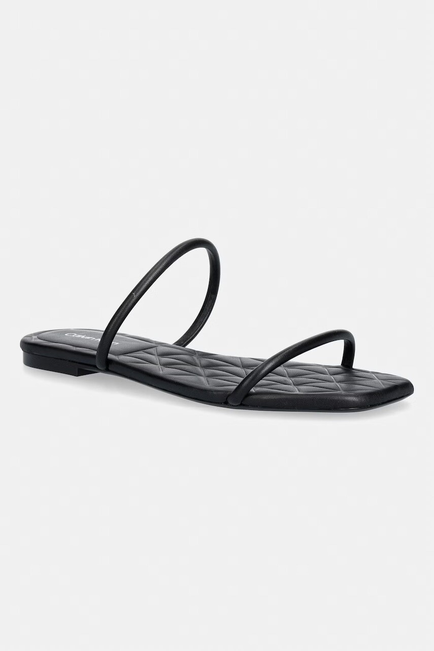 Calvin Klein šľapky dámske kožené SQUARE FLAT SNDL QUILT LTH